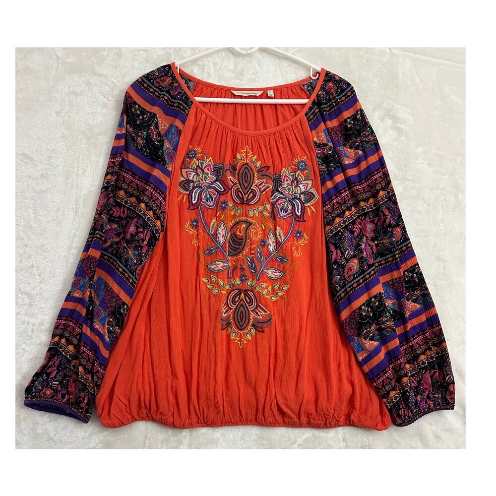 Soft Surroundings Blame Rio Top 2X Coral Embroidered Tunic